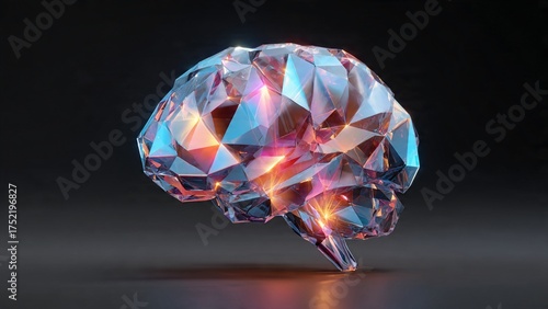 Abstract geometric AI brain made of glass polygons