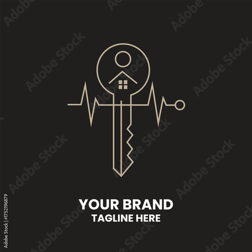 Home Heartbeat Key Logo – Modern Housing and Real Estate Security Symbol