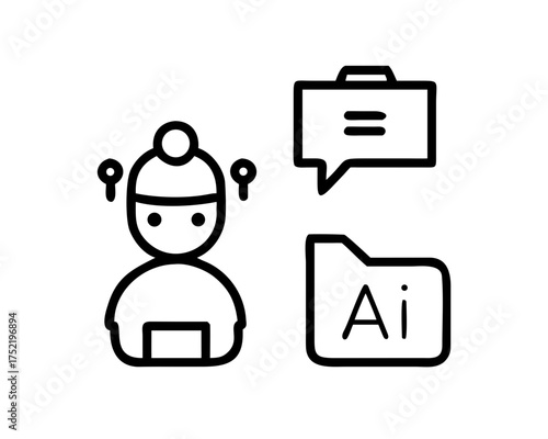 User interface design with avatar, chat bubble, and ai file
