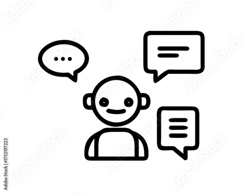 Line art icon of a person communicating with speech bubbles