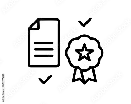 Illustration of a document with checkmarks and star ribbon