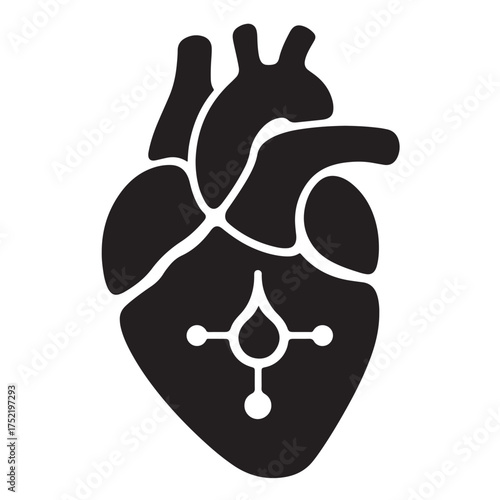 Stylized anatomical heart with a cross symbol inside, isolated on white background