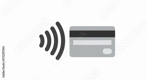 Contactless payment with grey card isolated on solid white backdrop, Contactless payment technology indicates secure, easy shopping. Contactless payment is widely used, showing modern digital finance.