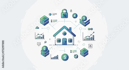 Conceptual illustration for online education, depicting student learning with academic icons. Virtual online education platform offers remote study. Modern online education for e learning,