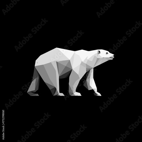 Polygonal polar bear walking on black background (1)