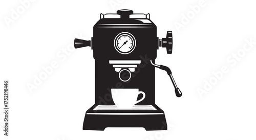 Espresso machine with cup and gauge isolated on transparent background