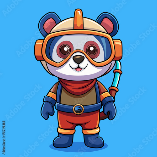 cute cartoon panda wearing a diving mask and suit