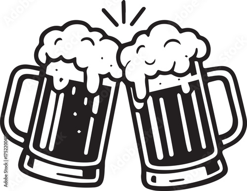 Beer Mug Toasting Line Art Icon Vector Drink Celebration Cheers Oktoberfest Party Celebration Festival Beverage Outline Design Graphic