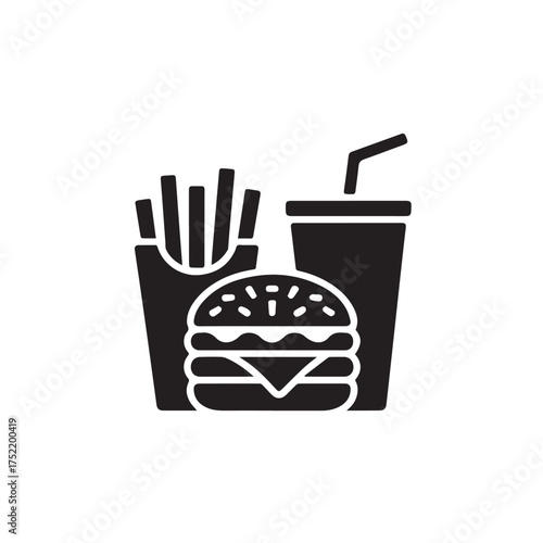 Vector art of fast food meal with a burger, french fries, and a drink, representing unhealthy eating habits and junk food