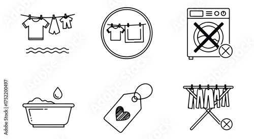 Laundry and clothing care symbols isolated on transparent background