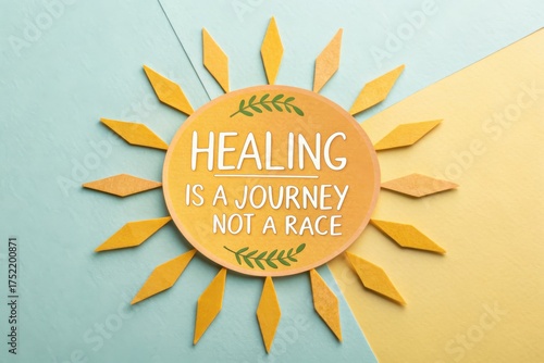 Motivational quote about healing presented within a sun design