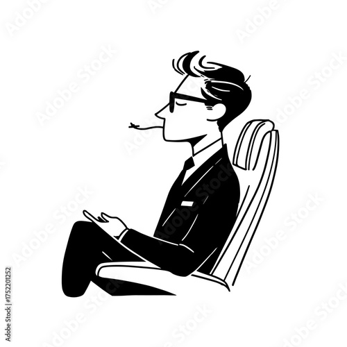 Flight Attendant. Flight Attendant simple black and white line art vector logo