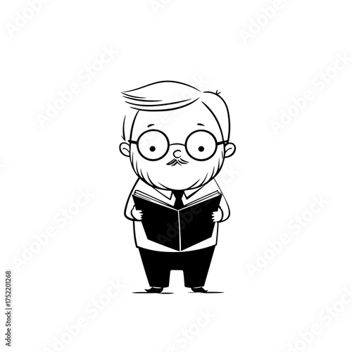 Teacher. Teacher simple black and white line art vector logo