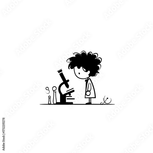 Scientist. Scientist simple black and white line art vector logo