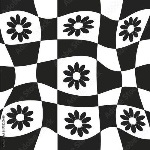 Geometric floral optical pattern black and white