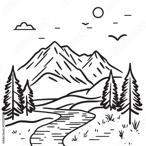 cute doodle vector outline illustration of photography workshops in national parks