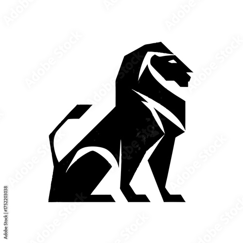 Black lion silhouette logo with grunge effect