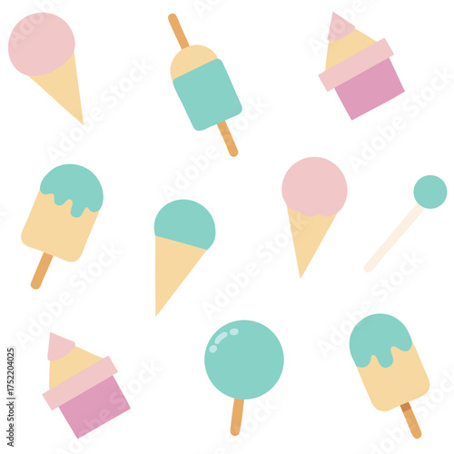 Seamless vector pattern assorted ice cream cones popsicles and lollies delicious frozen treats illustration isolated on white background