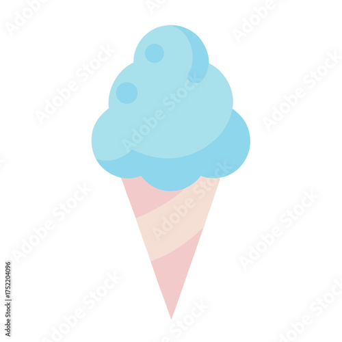 Whimsical cotton candy ice cream cone vector graphic scalable illustration isolated on white background