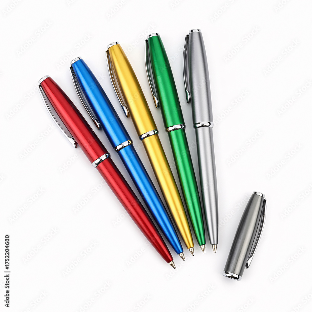Fototapeta premium Colorful pens isolated on white background. 3d render illustration.