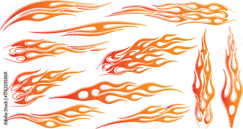 Vector art of set of fiery tribal flame graphics and designs