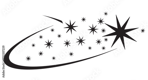 Abstract representation of a shooting star with sparkling elements isolated on transparent background