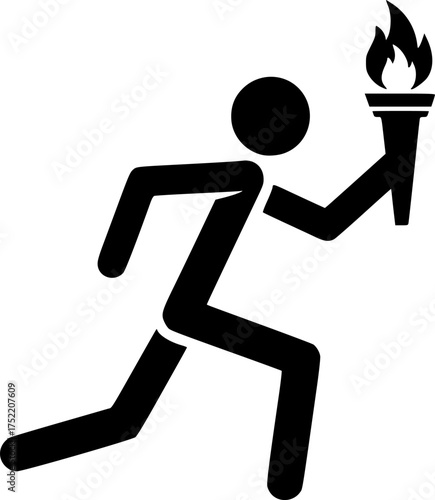 running man holding a olympic torch, black silhouette, vector