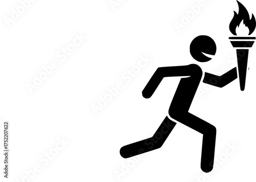 running man holding a olympic torch, black silhouette, vector