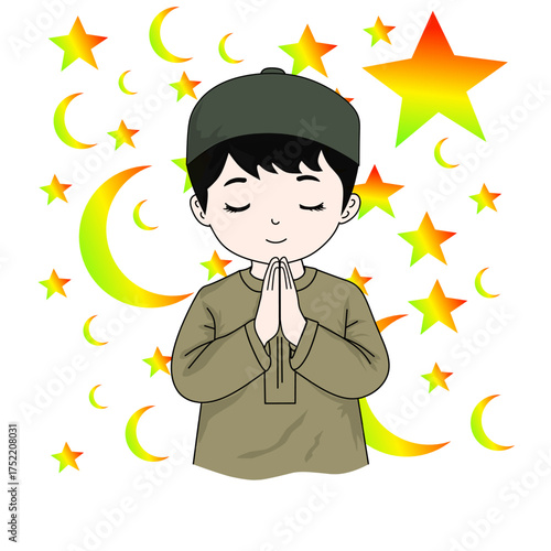 Little Boy Greeting with Hands Together in Traditional Salam Gesture