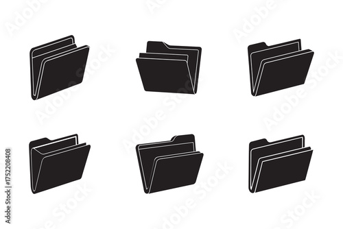 Black and White Folder Icons Representing File Management Data Organization and Information Storage in a Clean Minimalist Design