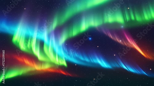 Dynamic Aurora Borealis: Shimmering Northern Lights Display Over Starry Night Sky
