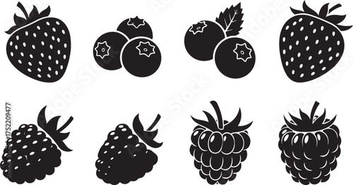 Black Silhouettes of Assorted Berries fruit strawberry