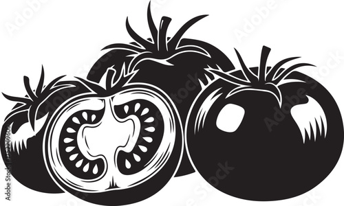 Black Silhouettes of Tomatoes and a Tomato Half vegetable