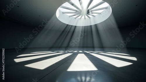 Dramatic Light Rays Through Skylight in Empty Modern Space