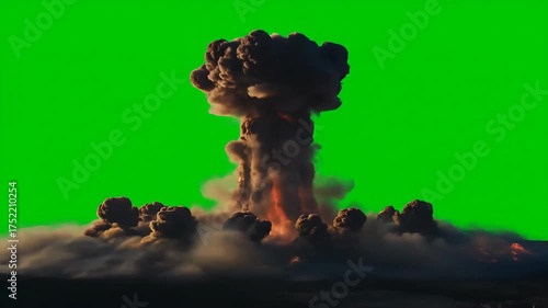 Explosion on Brown Surface Against Green Screen Background