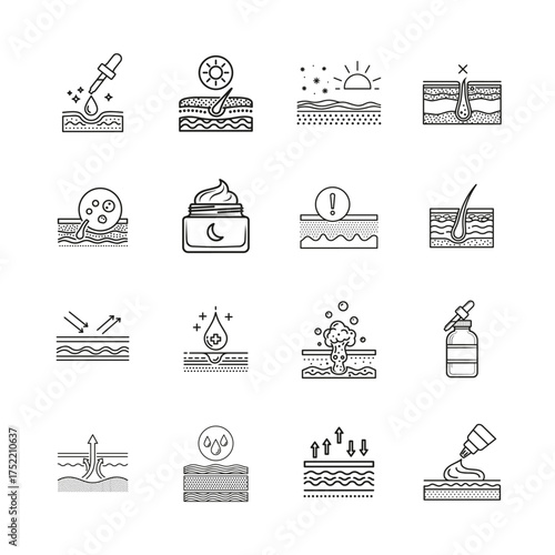 Skincare Icon Set | Beauty, Cosmetic, and Facial Care Outline Vector Collection