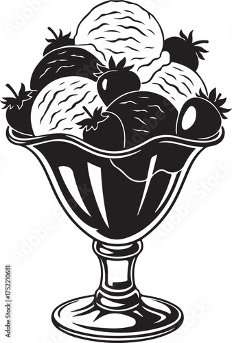 Ice Cream Sundae With Berries in Glass Bowl dessert
