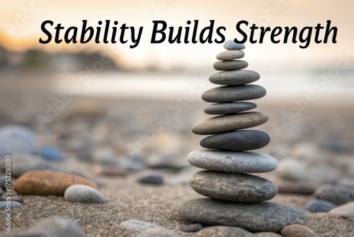 Stacked Pebbles in a Pyramid Form Balancing Outdoors on Sand
