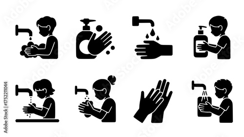 Global Handwashing Day Silhouette Vector Set – Clean Hands, Hygiene Awareness, Soap, and Water Icons