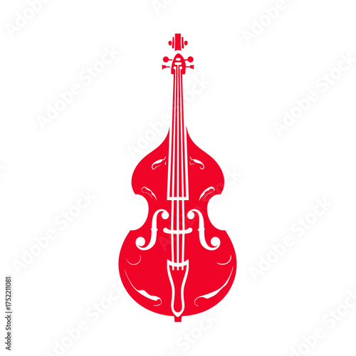 Vibrant red upright bass silhouette vector illustration. Elegant contrabass graphic icon for music, jazz, and classical themes.