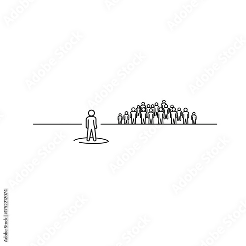 Individual stands apart from the crowd representing uniqueness and difference.