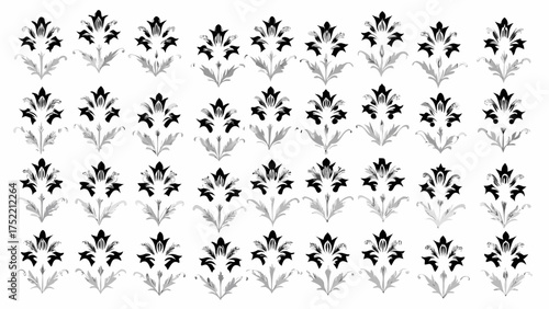 Elegant floral pattern design element, sophisticated decorative plant motif for fabrics or vintage wallpaper, stylized botanical drawing with a classic flourish