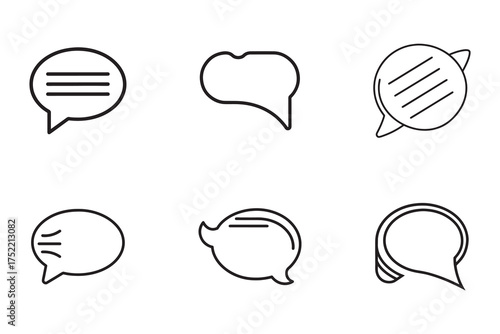 Collection of Dialogue Balloon Vector Illustrations Representing Communication and Conversation with Clean Line Art Style for Graphic Design and Web Usage