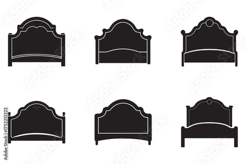 Collection of Different Bed Headboard Designs in Black Silhouette Style for Interior Decor and Bedroom Furnishing