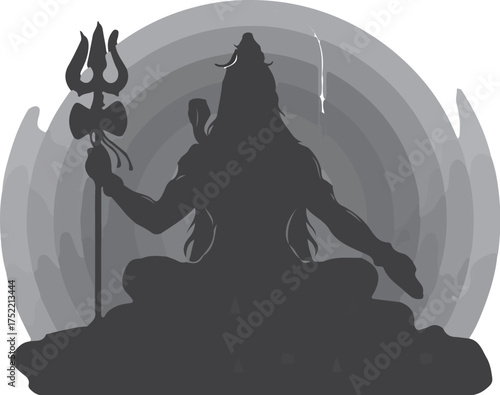 Lord Shiva silhouette on white background