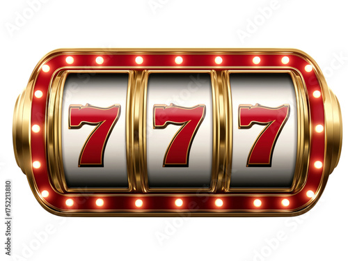 Slot Machine with Three Spinning Wheels and Sevens isolated on a transparent background
