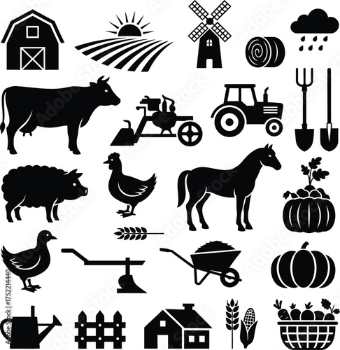 rural farm and village life silhouette icon 