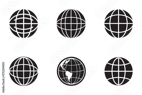 Collection of Global Network Icons Representing Worldwide Connection and Communication for Business or Technology with One Showing South America
