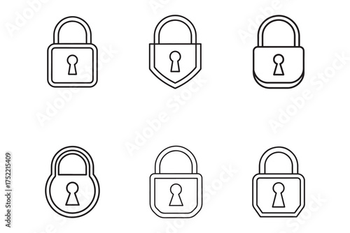 Collection of Minimalist Padlock Illustrations Representing Security Privacy and Data Protection in a Clean and Modern Design