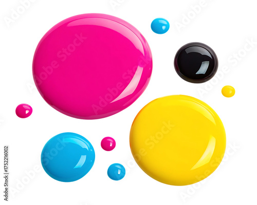 Cyan Magenta Yellow and Black Ink Drops